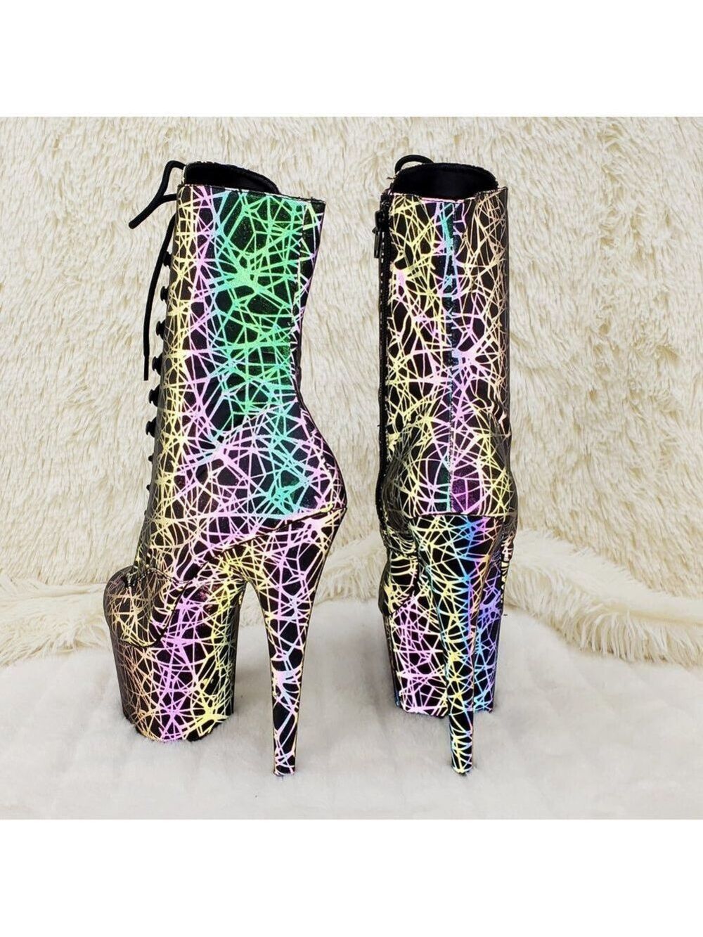 Reflective Geometric Platform High Heel Ankle Boots - Picture 10 of 17